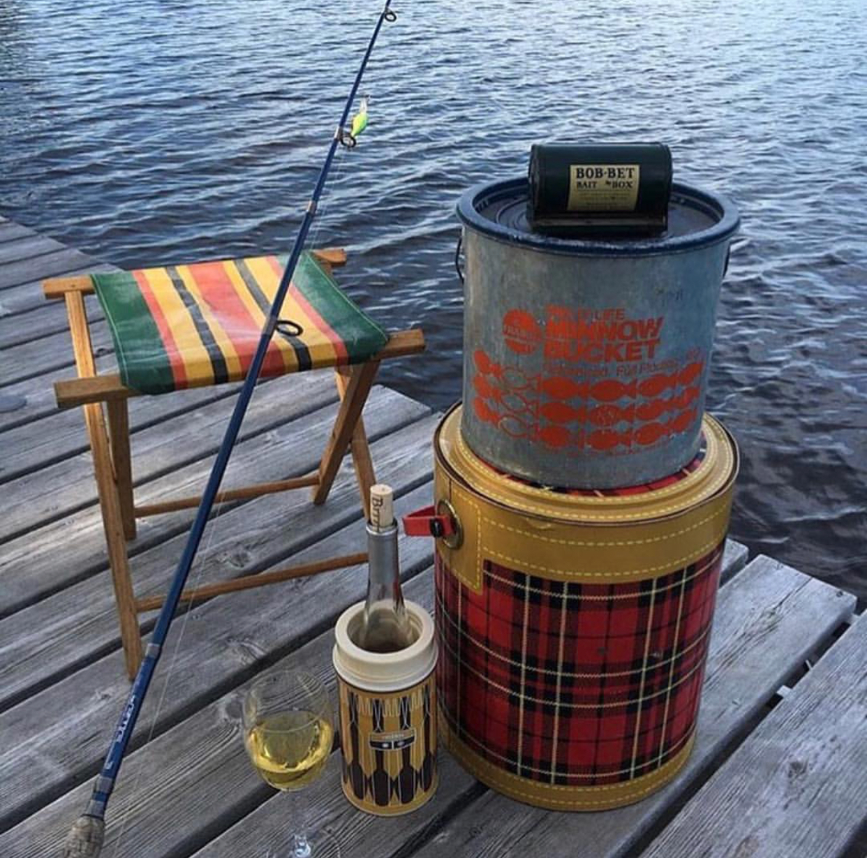 Summer, Fishing, Thermos, Camp stool, minnow bucket, Scotch Cooler