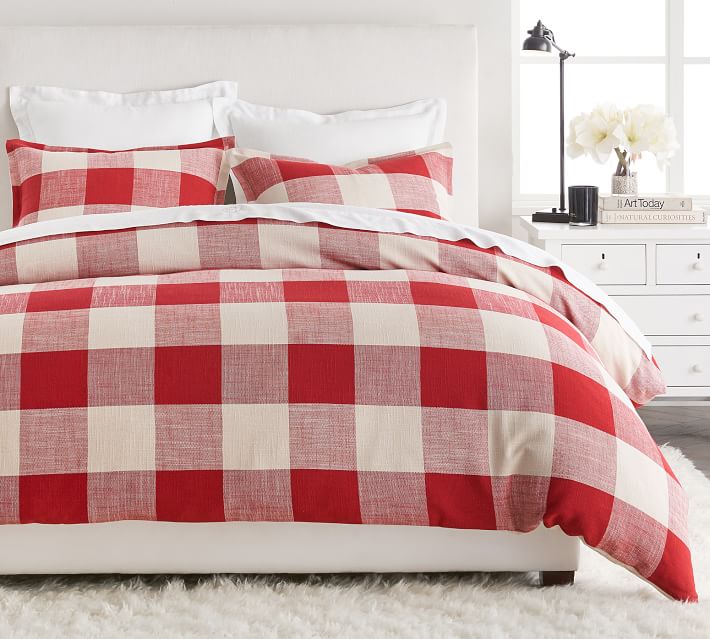 Bryce Buffalo Check Cotton Duvet Cover Shams Ivory Cherry O White Arrows Home - Red Check Bedding Bryce Buffalo Check Cotton Duvet Cover Shams Ivory Cherry O White Arrows Home - Red Check Bedding